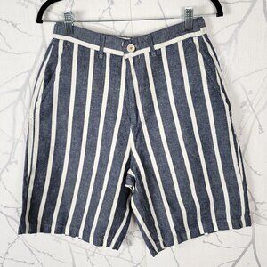 Zara Man Blue Chambray Stripe Cotton Linen Chino Shorts
